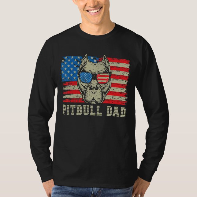 Mens Pitbull Dad American Pit Bull Dog Us Flag 4th T-Shirt (Front)