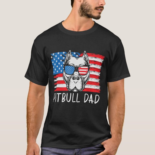 Mens Pitbull Dad American Pit Bull Dog Us Flag 4th T-Shirt (Front)