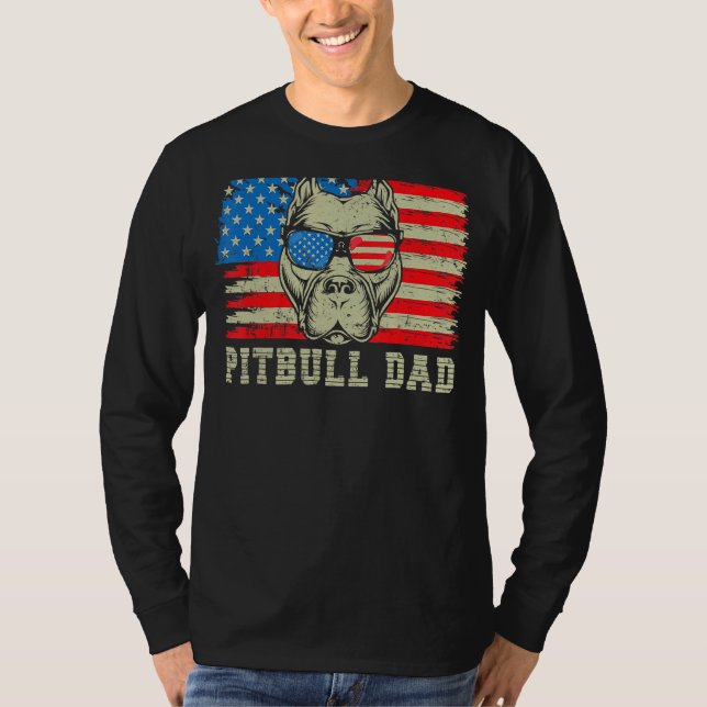 Mens Pitbull Dad American Pit Bull Dog Us Flag 4th T-Shirt (Front)