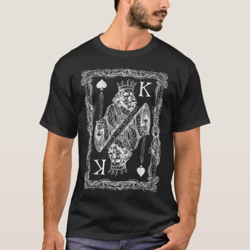 Mens Poker Spade King Skeleton King with Sword  T_Shirt