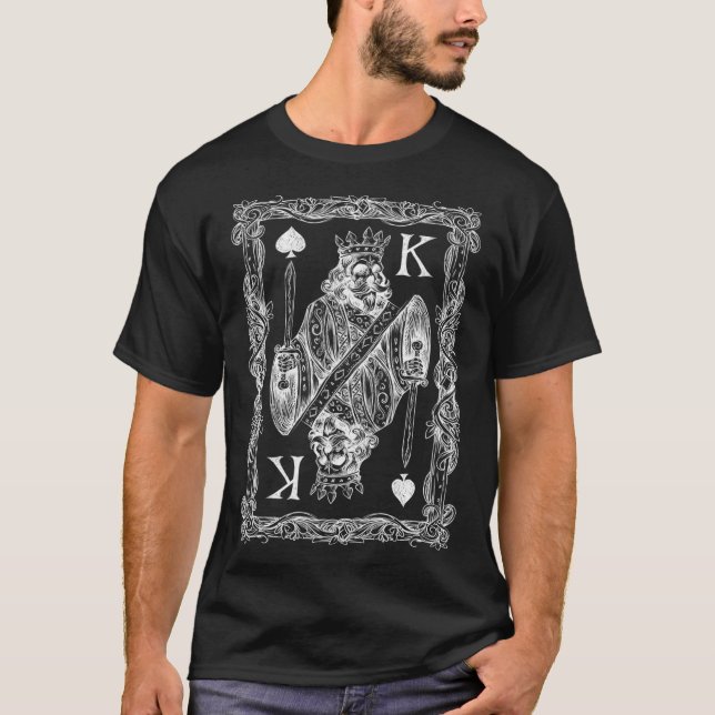 Mens Poker Spade King Skeleton King with Sword  T-Shirt (Front)