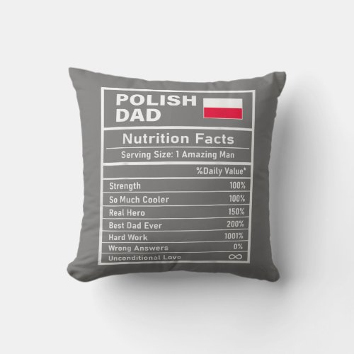 Mens Polish Dad Nutrition Facts Fathers Day Throw Pillow