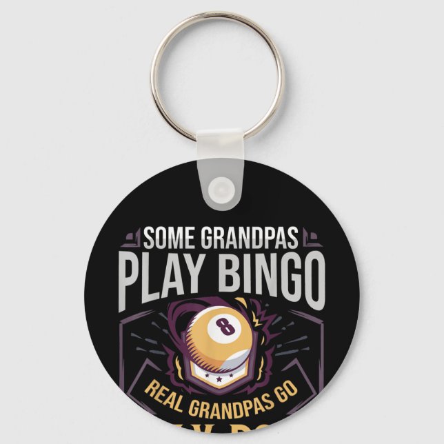 Mens Pool Billiards Gift Grandpa 8 Ball Player Keychain (Front)