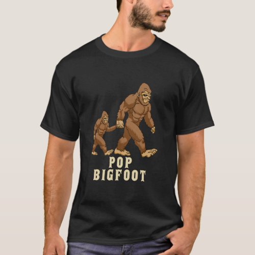 Mens Pop Bigfoot Funny Dad Sasquatch Fathers Day T_Shirt