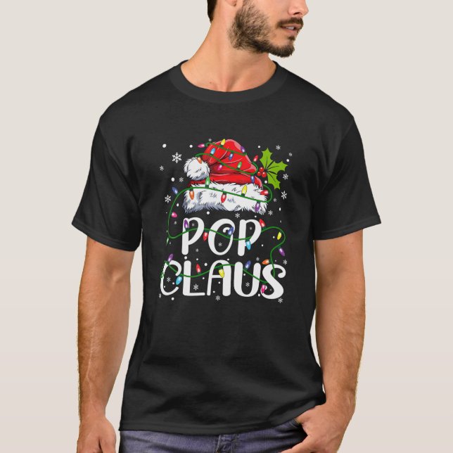 Mens Pop Claus Christmas Santa Hat Matching Family T-Shirt (Front)