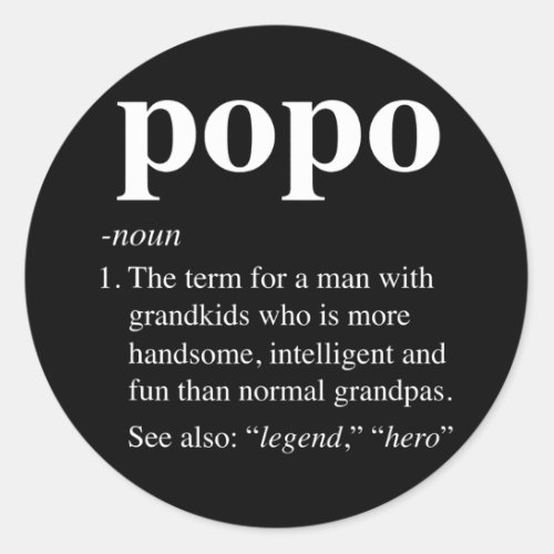 Mens Popo Definition Funny Noun Grandpa Defined Classic Round Sticker