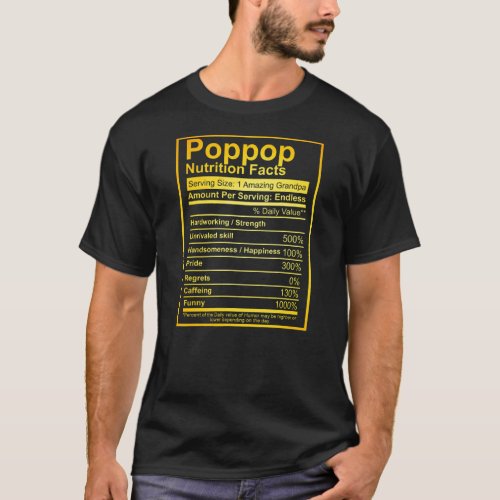 Mens Poppop Nutrition Facts Fathers Day Funny T_Shirt