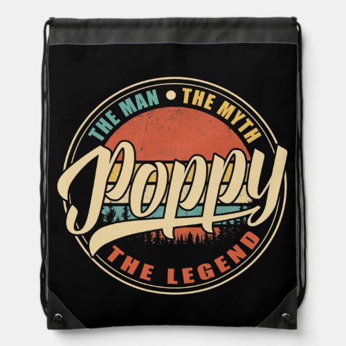 Mens Poppy The Man The Myth The Legend Vintage Drawstring Bag