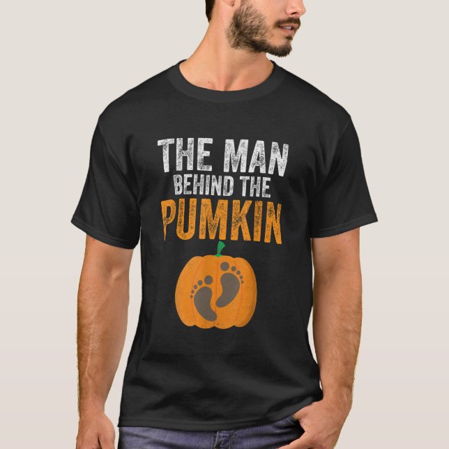 Mens Pregnancy Halloween Man Behind the Pumpkin Co T-Shirt (Front)