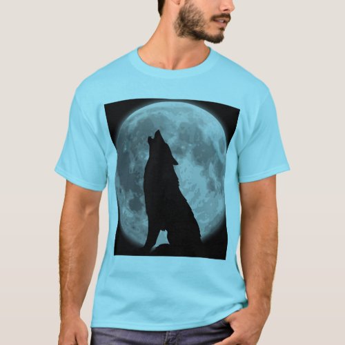 Mens Printed Moon Wolf T_shirt