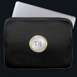 Men's Professional Look with Monogram Laptop Sleeve<br><div class="desc">An classic professional look for your laptop or tablet device, this computer sleeve features a silver and gold round disc with custom monogram that you can edit with your desired initials. The contrasting black background color may also be changed to another color if you prefer. Simply select the "customize it"...</div>