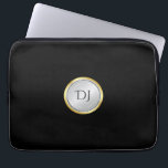 Men's Professional Look with Monogram Laptop Sleeve<br><div class="desc">An classic professional look for your laptop or tablet device, this computer sleeve features a silver and gold round disc with custom monogram that you can edit with your desired initials. The contrasting black background color may also be changed to another color if you prefer. Simply select the "customize it"...</div>