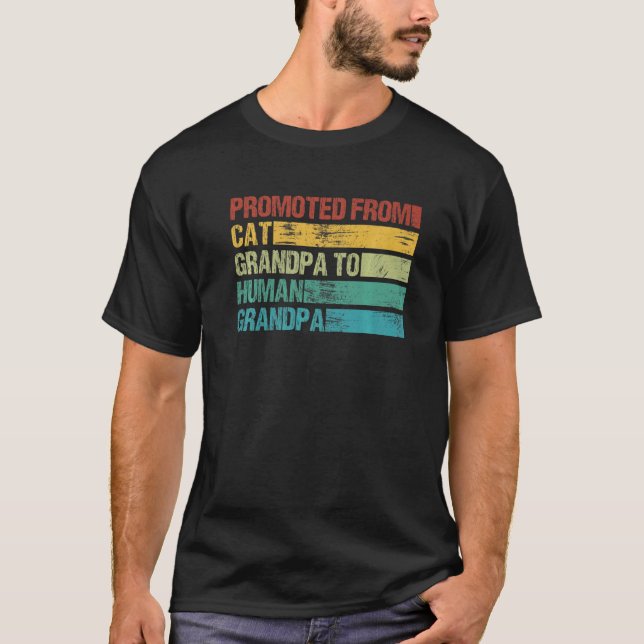 Mens Promoted From Cat Grandpa To Human Grandpa  N T-Shirt (Front)