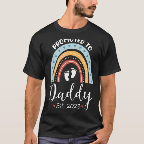 Mens Promoted To Daddy 2023 Rainbow Leopard First  T_Shirt