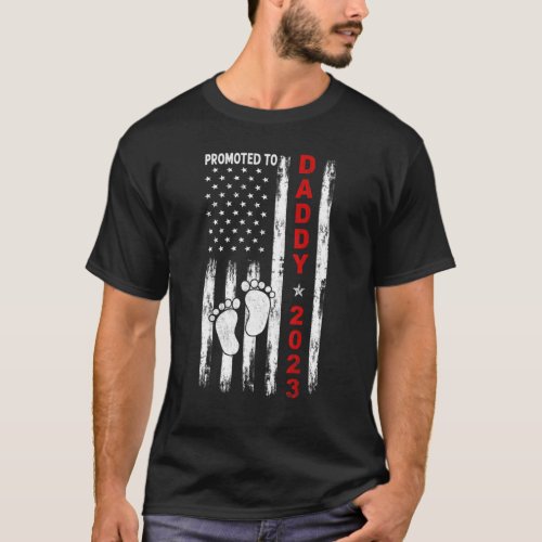 Mens Promoted To Daddy 2023 Us Flag First Time Dad T_Shirt