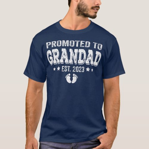 Mens Promoted To Grandad Est 2023 Pregnancy T_Shirt