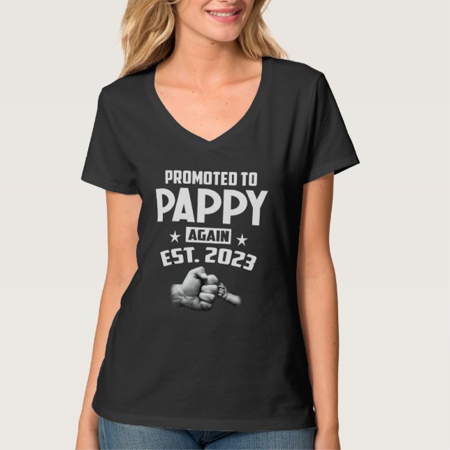Mens Promoted To Pappy Again 2023 Pregnancy Announ T-Shirt (Front)