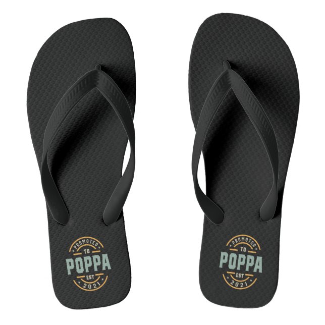 Mens Promoted To Poppa Est. 2021 - Dad Grandpa Gif Flip Flops (Footbed)