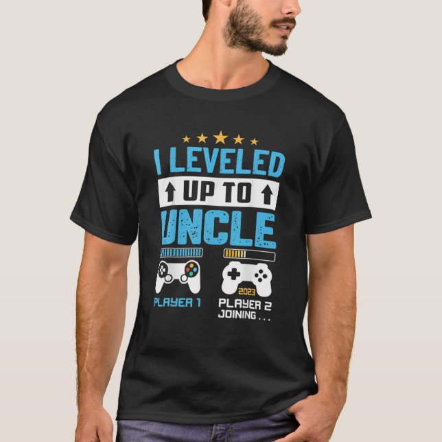 Mens Promoted To Uncle Est 2023 I Leveled Up To Un T-Shirt (Front)