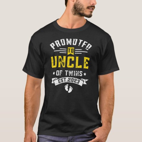 Mens Promoted To Uncle Of Twins Est 2023  T_Shirt