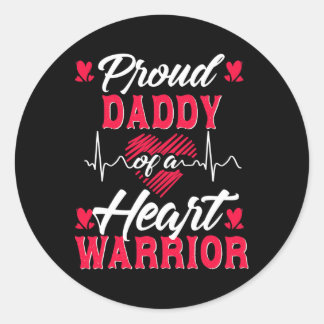 Mens Proud Daddy Of A Heart Warrior Chd Awareness Classic Round Sticker