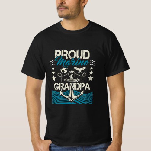 Mens Proud Marine Grandpa _ Granddad Papa Pops  T_Shirt