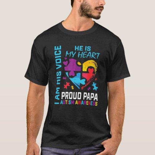 Mens Proud Papa Autism Awareness Grandson Puzzle P T_Shirt