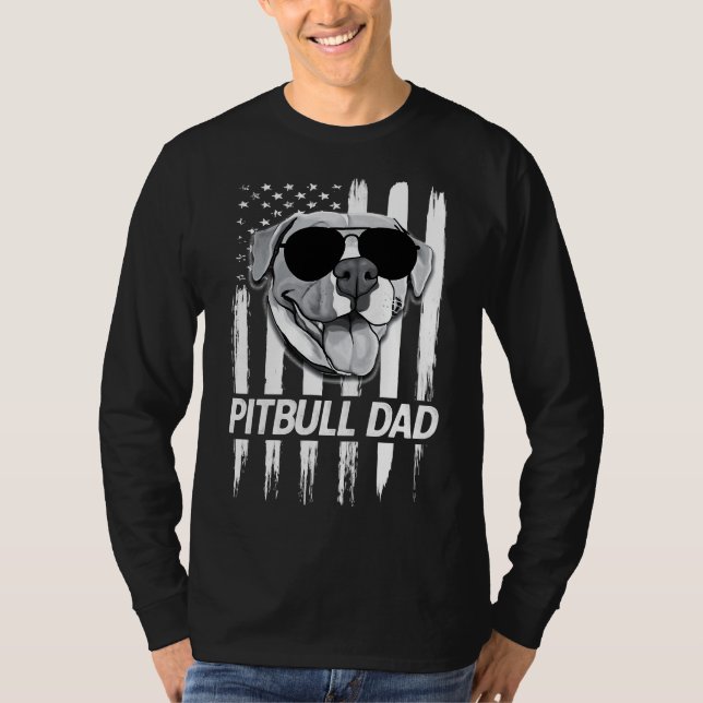 Mens Proud Pitbull Dad American Flag Funny Dog Bre T-Shirt (Front)