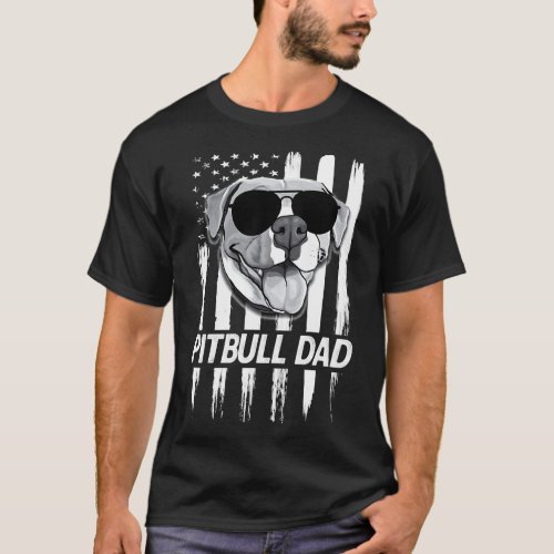 Mens Proud Pitbull Dad American Flag Funny Dog Bre T_Shirt