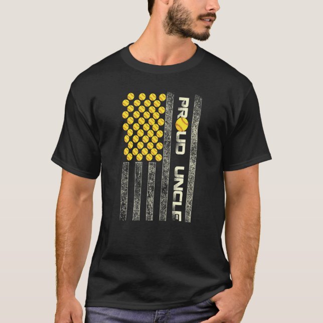 Mens Proud Uncle American Flag Softball Sport Patr T-Shirt (Front)