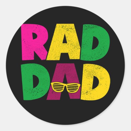 Mens Rad Dad Funny Cool 1980s 80s Retro Style Classic Round Sticker