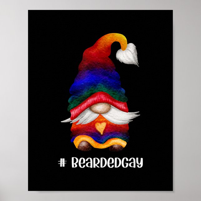Mens Rainbow Heart Gnome With Beard BeardedGay Poster (Front)