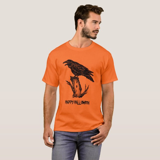Men's Raven Halloween T Shirt Orange Personalize (Front Full)