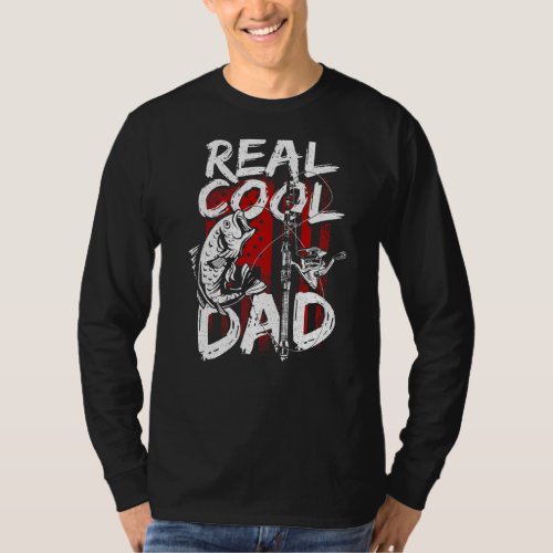 Mens Real Cool Dad Us Flag Fishing T_Shirt