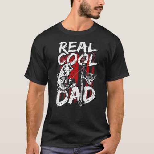 Mens Real Cool Dad Us Flag Fishing T_Shirt