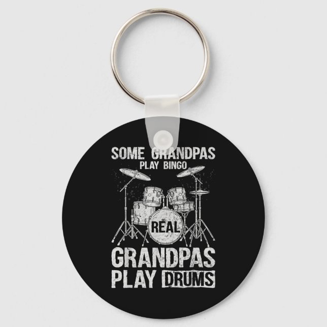 Mens Real Grandpa Play Drums Percussionist Drummer Keychain (Front)