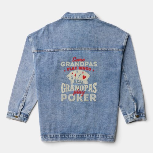 Mens Real Grandpas Play Poker _ Funny Card Player  Denim Jacket