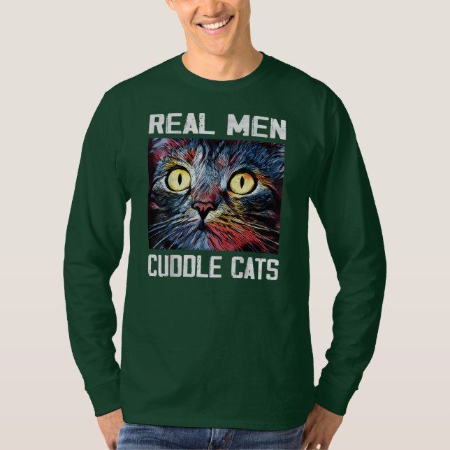 Mens Real Men Cuddle Cats I Funny Cat Dad Gift 4 T-Shirt (Front)