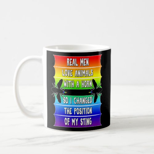 Mens Real Men Pride LGBTQ Bees Funny Gay Rainbow B Coffee Mug