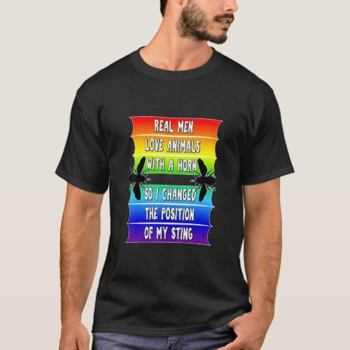 Mens Real Men Pride LGBTQ Bees Funny Gay Rainbow B T_Shirt