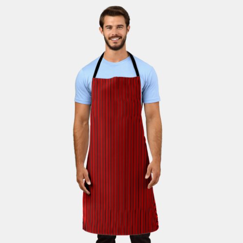 Mens Red And Black Striped All_Over Print Apron