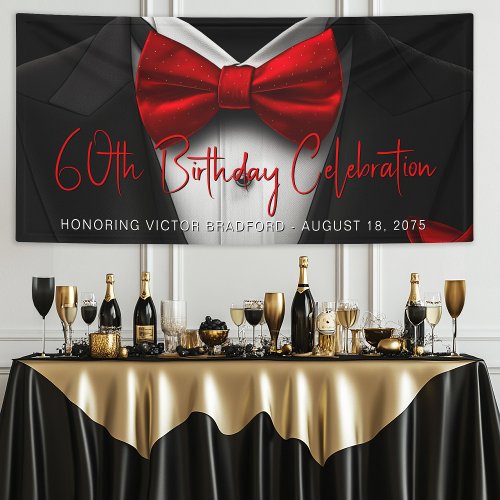 Mens Red Black Tuxedo Birthday Party Banner