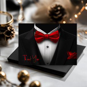 Mens Red Black Tuxedo Birthday Party Letterpress Thank You Card