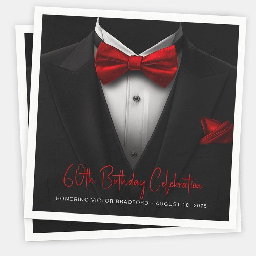 Mens Red Black Tuxedo Birthday Party Napkins