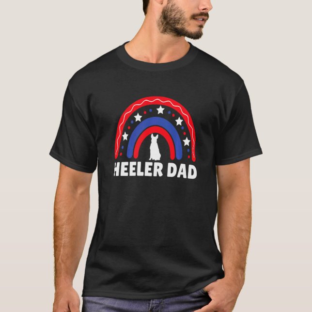 Mens Red Blue Heeler Dad Patriotic Rainbow Austral T-Shirt (Front)