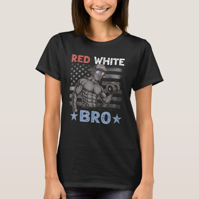 Mens Red White Bro Washington Weightlifting Gym US T-Shirt (Front)