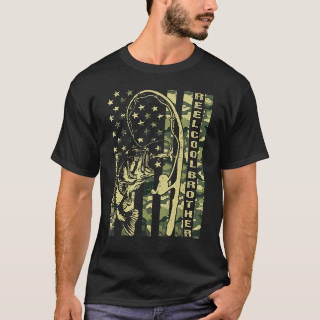 Mens Reel Cool Brother Camouflage American Flag Fa T-Shirt (Front)