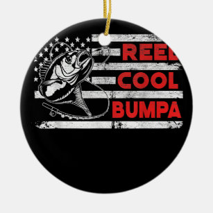 Mens Reel Cool Bumpa American Flag Fishing Ceramic Ornament