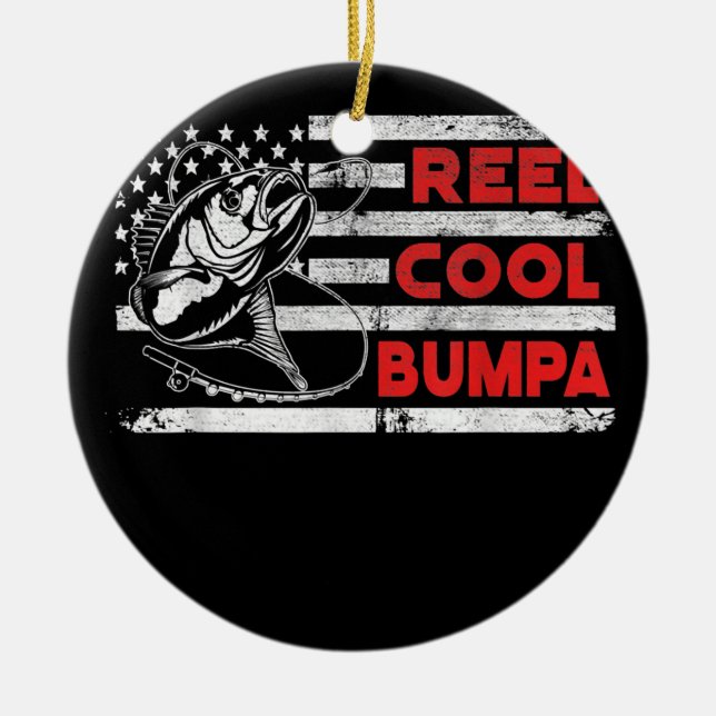 Mens Reel Cool Bumpa American Flag Fishing Ceramic Ornament (Front)