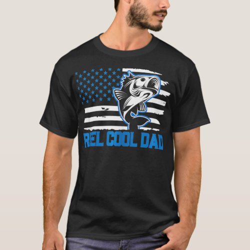 Mens Reel Cool Dad Fishing American Flag USA  T_Shirt